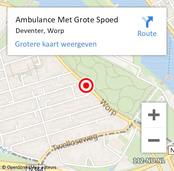 Locatie op kaart van de 112 melding: Ambulance Met Grote Spoed Naar Deventer, Worp op 1 juli 2015 10:01