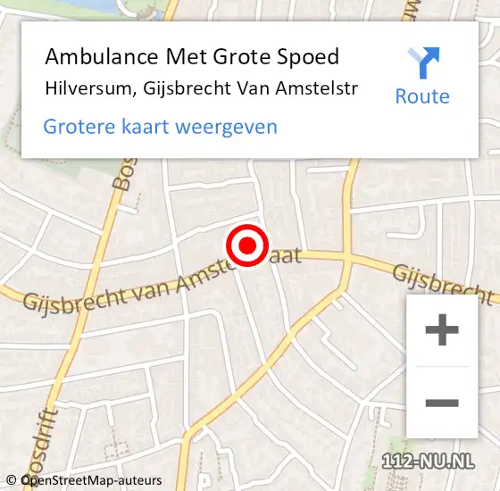 Locatie op kaart van de 112 melding: Ambulance Met Grote Spoed Naar Hilversum, Gijsbrecht Van Amstelstr op 1 juli 2015 12:07