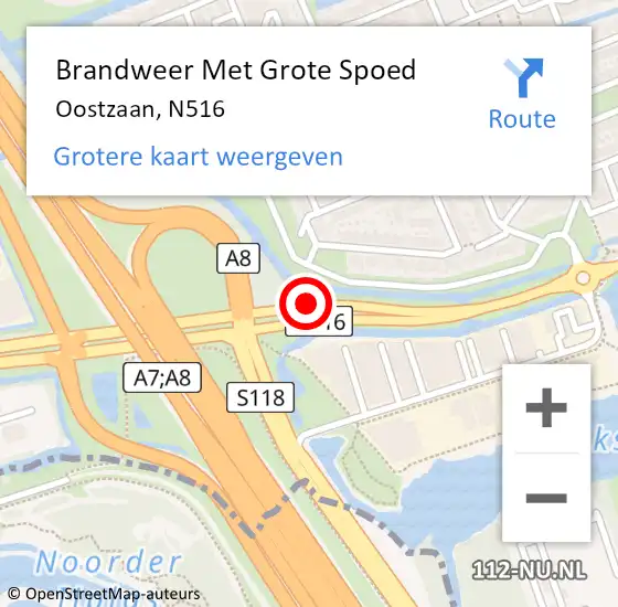 Locatie op kaart van de 112 melding: Brandweer Met Grote Spoed Naar Oostzaan, N516 op 1 juli 2015 13:19