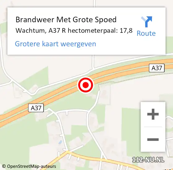 Locatie op kaart van de 112 melding: Brandweer Met Grote Spoed Naar Wachtum, A37 L hectometerpaal: 20,0 op 2 juli 2015 15:56