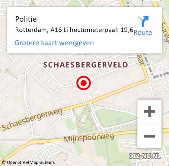 Locatie op kaart van de 112 melding: Politie Rotterdam, A20 Li hectometerpaal: 35,6 op 3 juli 2015 00:37