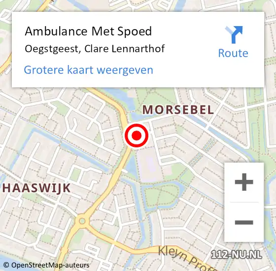 Locatie op kaart van de 112 melding: Ambulance Met Spoed Naar Oegstgeest, Clare Lennarthof op 3 juli 2015 11:19