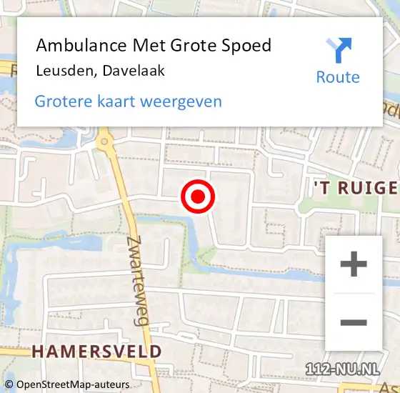 Locatie op kaart van de 112 melding: Ambulance Met Grote Spoed Naar Leusden, Davelaak op 3 juli 2015 22:47