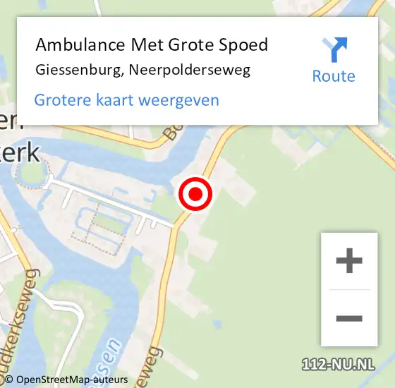 Locatie op kaart van de 112 melding: Ambulance Met Grote Spoed Naar Giessenburg, Neerpolderseweg op 4 juli 2015 12:47