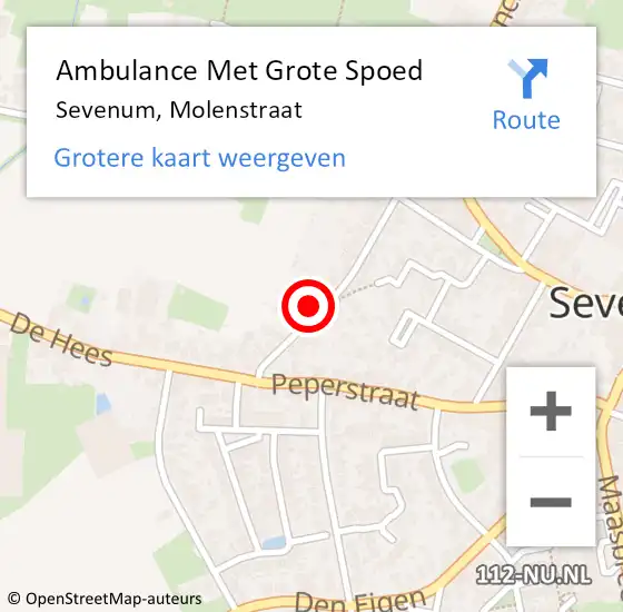 Locatie op kaart van de 112 melding: Ambulance Met Grote Spoed Naar Sevenum, Molenstraat op 4 juli 2015 15:10
