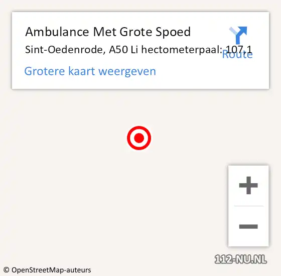 Locatie op kaart van de 112 melding: Ambulance Met Grote Spoed Naar Sint-Oedenrode, A50 Li hectometerpaal: 107,1 op 4 juli 2015 15:30
