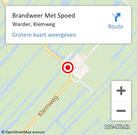 Locatie op kaart van de 112 melding: Brandweer Met Spoed Naar Warder, Klemweg op 5 juli 2015 11:48
