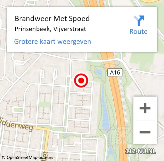 Locatie op kaart van de 112 melding: Brandweer Met Spoed Naar Prinsenbeek, Vijverstraat op 5 juli 2015 16:30
