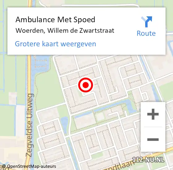 Locatie op kaart van de 112 melding: Ambulance Met Spoed Naar Woerden, Willem de Zwartstraat op 5 juli 2015 18:55