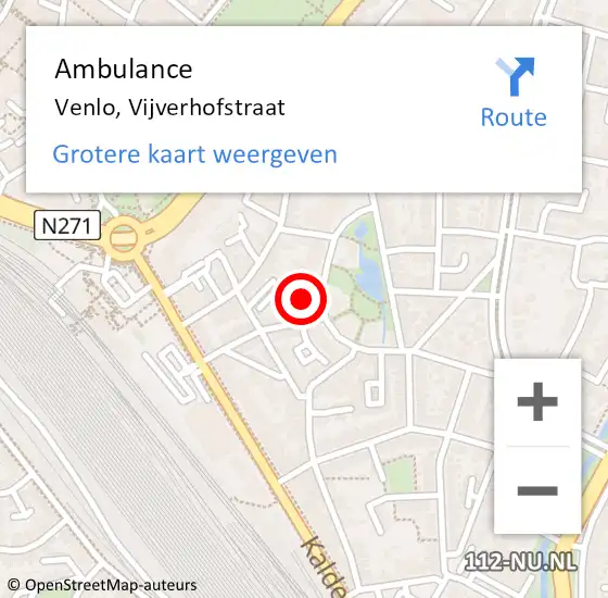 Locatie op kaart van de 112 melding: Ambulance Venlo, Vijverhofstraat op 6 juli 2015 21:06