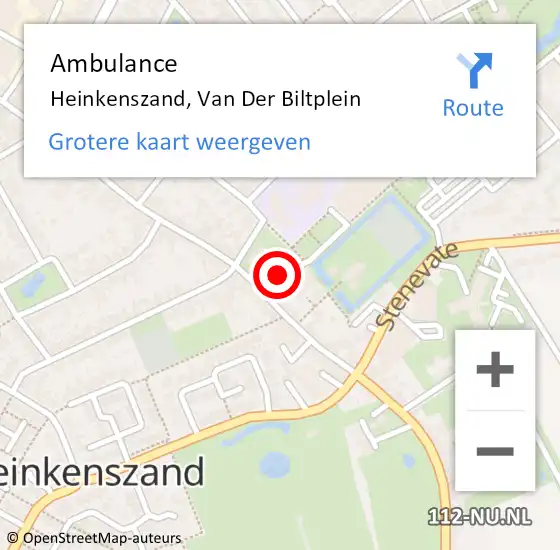 Locatie op kaart van de 112 melding: Ambulance Heinkenszand, Van Der Biltplein op 7 juli 2015 09:09