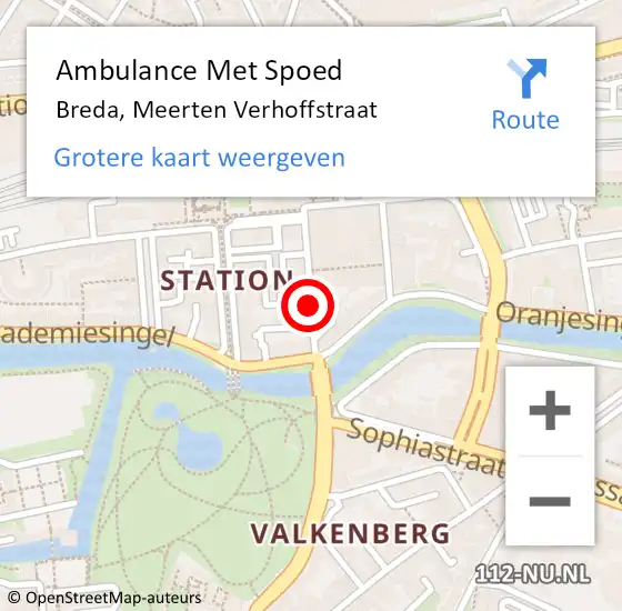 Locatie op kaart van de 112 melding: Ambulance Met Spoed Naar Breda, Meerten Verhoffstraat op 7 juli 2015 12:56