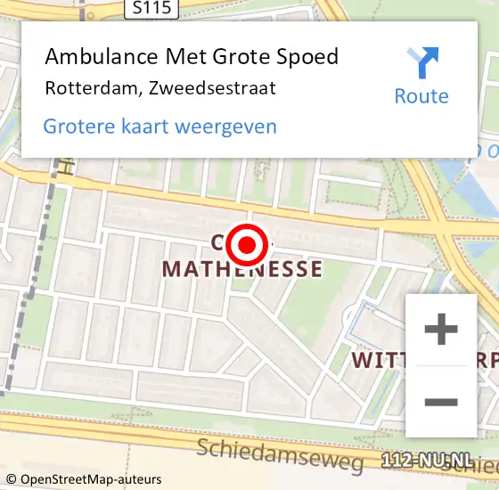 Locatie op kaart van de 112 melding: Ambulance Met Grote Spoed Naar Rotterdam, Zweedsestraat op 7 juli 2015 20:29