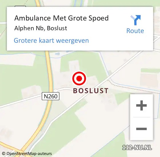 Locatie op kaart van de 112 melding: Ambulance Met Grote Spoed Naar Alphen Nb, Boslust op 7 juli 2015 21:02