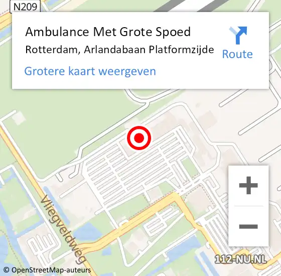 Locatie op kaart van de 112 melding: Ambulance Met Grote Spoed Naar Rotterdam, Arlandabaan Platformzijde op 7 juli 2015 22:31