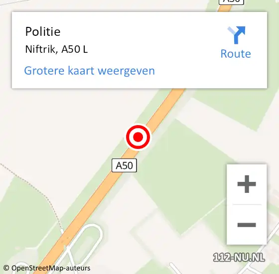 Locatie op kaart van de 112 melding: Politie Niftrik, A50 L op 8 juli 2015 08:07