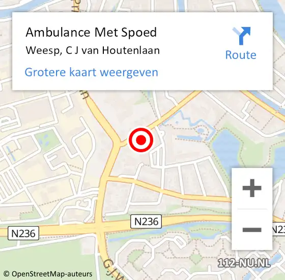 Locatie op kaart van de 112 melding: Ambulance Met Spoed Naar Weesp, C J van Houtenlaan op 8 juli 2015 09:12