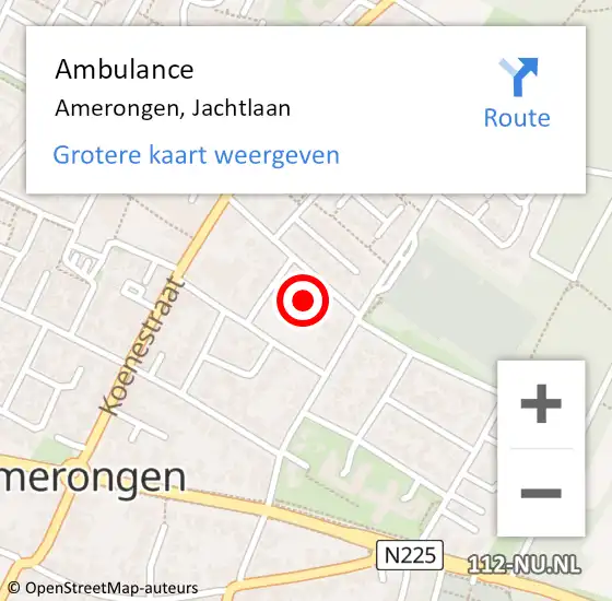 Locatie op kaart van de 112 melding: Ambulance Amerongen, Jachtlaan op 8 juli 2015 15:08