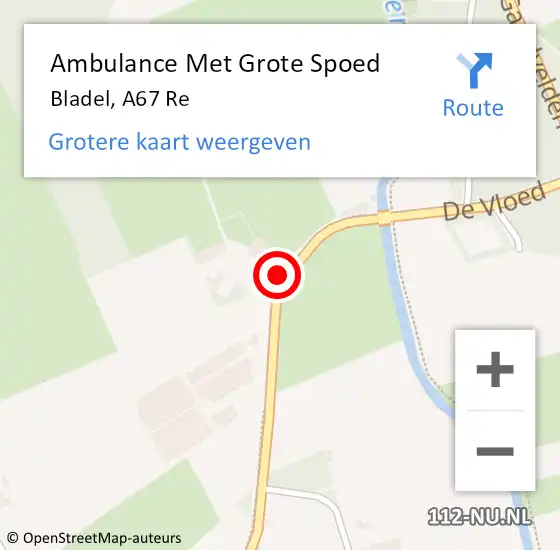 Locatie op kaart van de 112 melding: Ambulance Met Grote Spoed Naar Bladel, A67 Re op 8 juli 2015 15:13