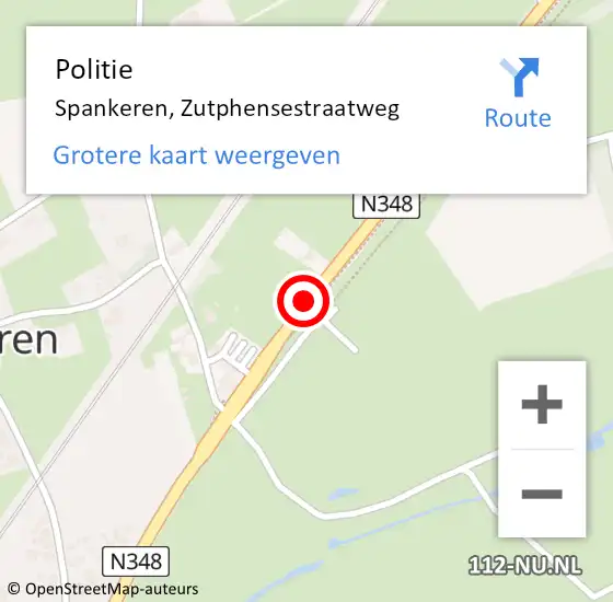 Locatie op kaart van de 112 melding: Politie Spankeren, Zutphensestraatweg op 13 november 2013 14:58