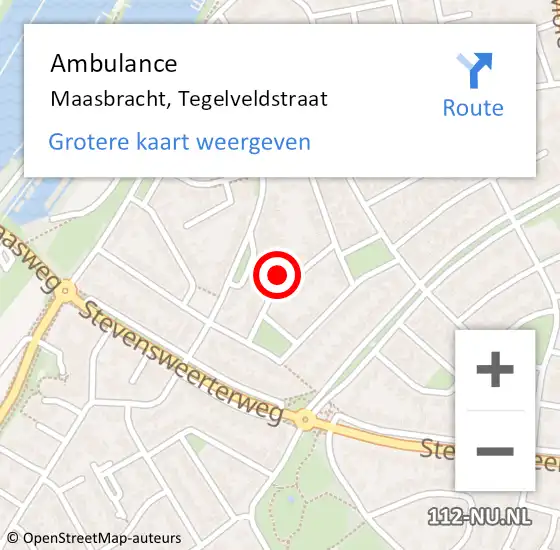 Locatie op kaart van de 112 melding: Ambulance Maasbracht, Tegelveldstraat op 9 juli 2015 09:53