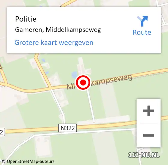 Locatie op kaart van de 112 melding: Politie Gameren, Middelkampseweg op 9 juli 2015 16:14