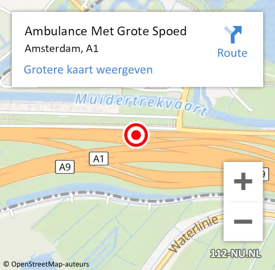 Locatie op kaart van de 112 melding: Ambulance Met Grote Spoed Naar Amsterdam, A1 op 9 juli 2015 22:37