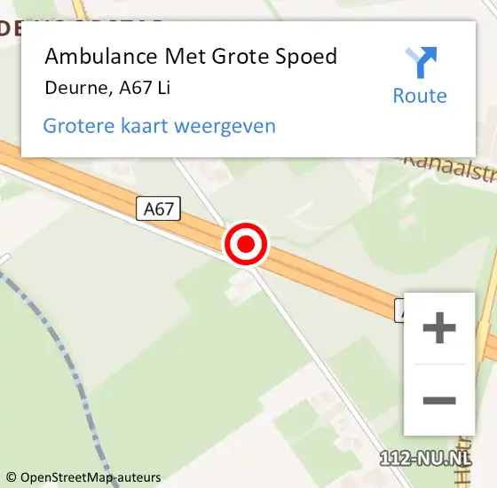 Locatie op kaart van de 112 melding: Ambulance Met Grote Spoed Naar Deurne, A67 Li op 11 juli 2015 09:49