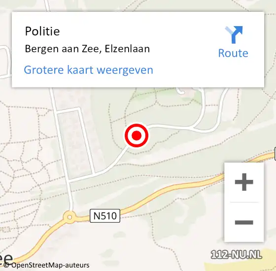 Locatie op kaart van de 112 melding: Politie Bergen aan Zee, Elzenlaan op 11 juli 2015 17:25