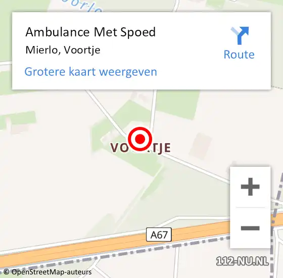 Locatie op kaart van de 112 melding: Ambulance Met Spoed Naar Mierlo, Voortje op 11 juli 2015 23:33