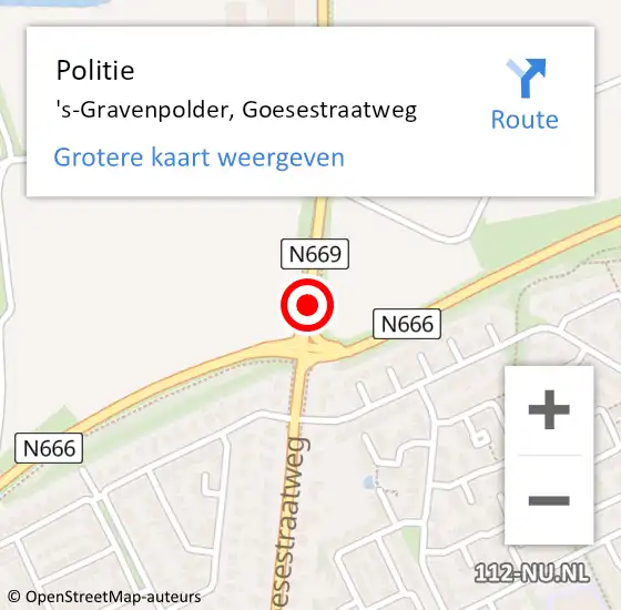 Locatie op kaart van de 112 melding: Politie 's-Gravenpolder, Goesestraatweg op 12 juli 2015 09:45