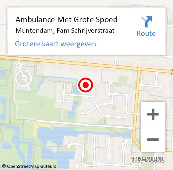 Locatie op kaart van de 112 melding: Ambulance Met Grote Spoed Naar Muntendam, Fam Schrijverstraat op 12 juli 2015 11:42