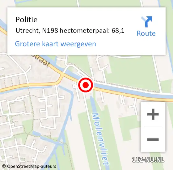 Locatie op kaart van de 112 melding: Politie Utrecht, N198 hectometerpaal: 68,1 op 13 juli 2015 21:15