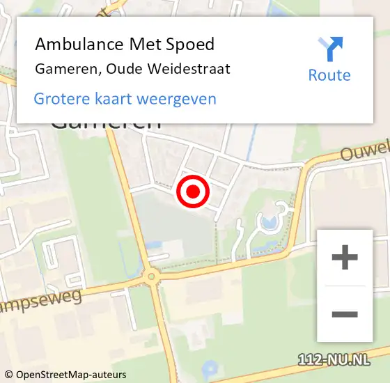 Locatie op kaart van de 112 melding: Ambulance Met Spoed Naar Gameren, Oude Weidestraat op 14 juli 2015 03:49