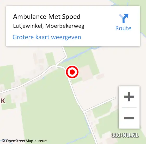 Locatie op kaart van de 112 melding: Ambulance Met Spoed Naar Lutjewinkel, Moerbekerweg op 14 juli 2015 11:39