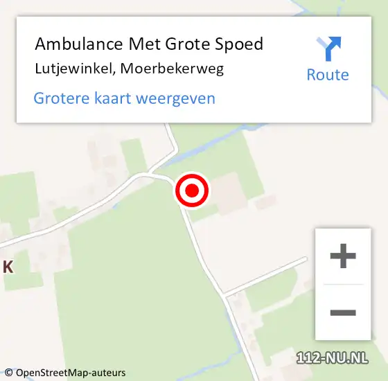 Locatie op kaart van de 112 melding: Ambulance Met Grote Spoed Naar Lutjewinkel, Moerbekerweg op 14 juli 2015 11:40