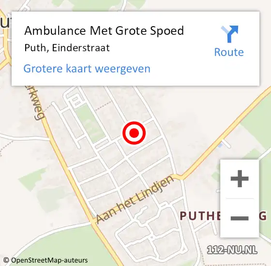 Locatie op kaart van de 112 melding: Ambulance Met Grote Spoed Naar Puth, Einderstraat op 14 juli 2015 13:17