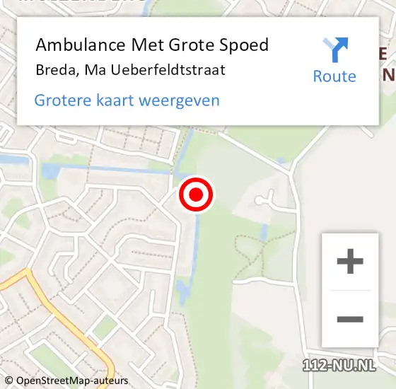 Locatie op kaart van de 112 melding: Ambulance Met Grote Spoed Naar Breda, Ma Ueberfeldtstraat op 14 juli 2015 13:53