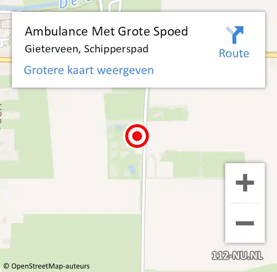 Locatie op kaart van de 112 melding: Ambulance Met Grote Spoed Naar Gieterveen, Schipperspad op 14 juli 2015 14:50