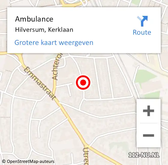 Locatie op kaart van de 112 melding: Ambulance Hilversum, Kerklaan op 14 juli 2015 16:35