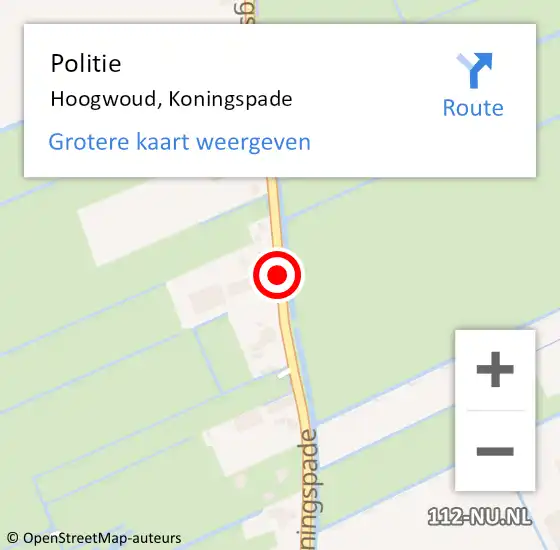 Locatie op kaart van de 112 melding: Politie Hoogwoud, Koningspade op 15 juli 2015 11:45