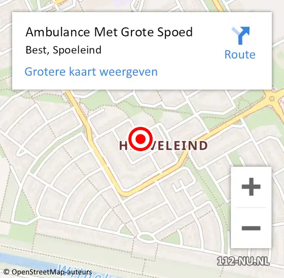 Locatie op kaart van de 112 melding: Ambulance Met Grote Spoed Naar Best, Spoeleind op 15 juli 2015 12:12