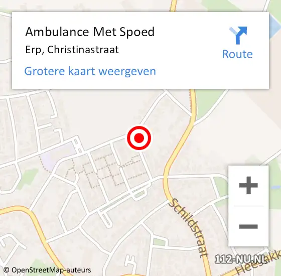 Locatie op kaart van de 112 melding: Ambulance Met Spoed Naar Erp, Christinastraat op 15 juli 2015 15:24