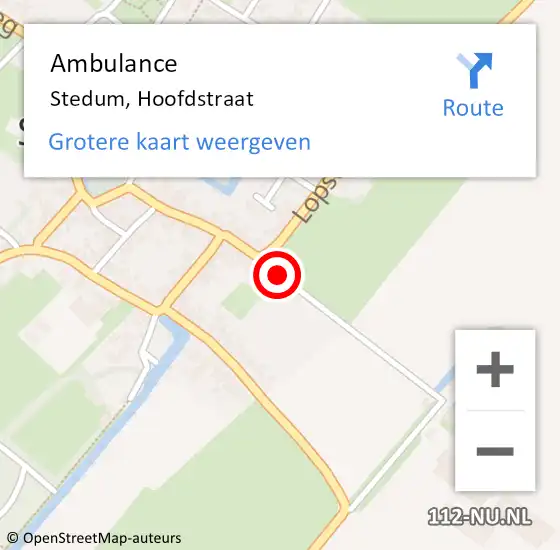 Locatie op kaart van de 112 melding: Ambulance Stedum, Hoofdstraat op 16 juli 2015 12:19