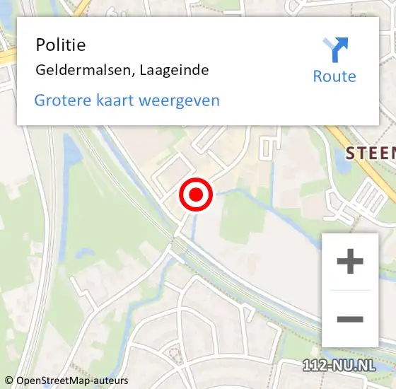 Locatie op kaart van de 112 melding: Politie Geldermalsen, Laageinde op 16 juli 2015 14:22