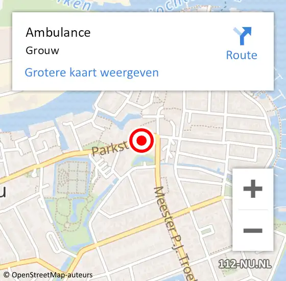 Locatie op kaart van de 112 melding: Ambulance Grouw op 16 juli 2015 16:16