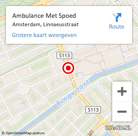 Locatie op kaart van de 112 melding: Ambulance Met Spoed Naar Amsterdam, Linnaeusstraat op 16 juli 2015 18:18