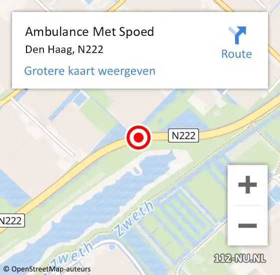 Locatie op kaart van de 112 melding: Ambulance Met Spoed Naar Den Haag, N222 op 16 juli 2015 20:26