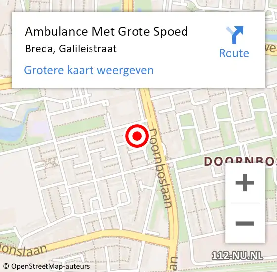 Locatie op kaart van de 112 melding: Ambulance Met Grote Spoed Naar Breda, Galileistraat op 16 juli 2015 22:32