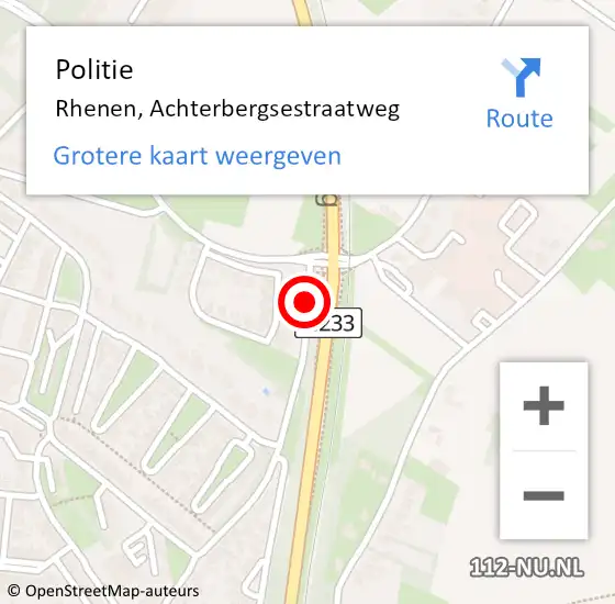 Locatie op kaart van de 112 melding: Politie Rhenen, Achterbergsestraatweg op 17 juli 2015 14:06
